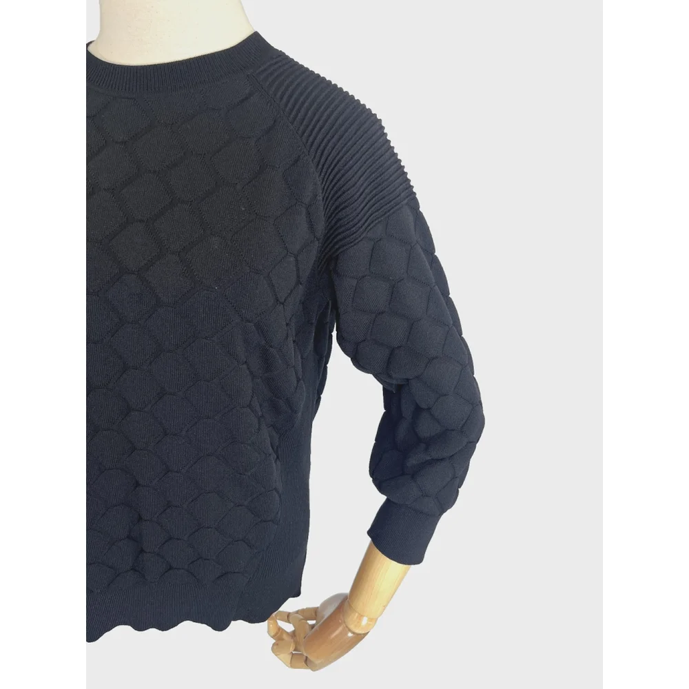Ted‎ Baker Sweater Womens XS Black Textured Pullover Crewneck Knit Jumper Style